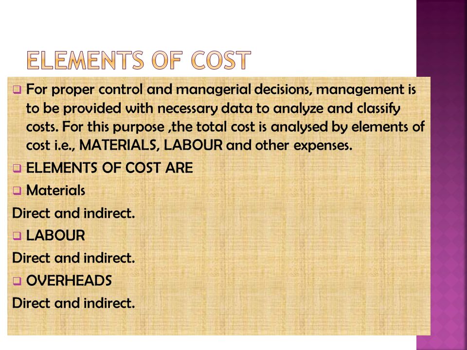 elements of cost sheet