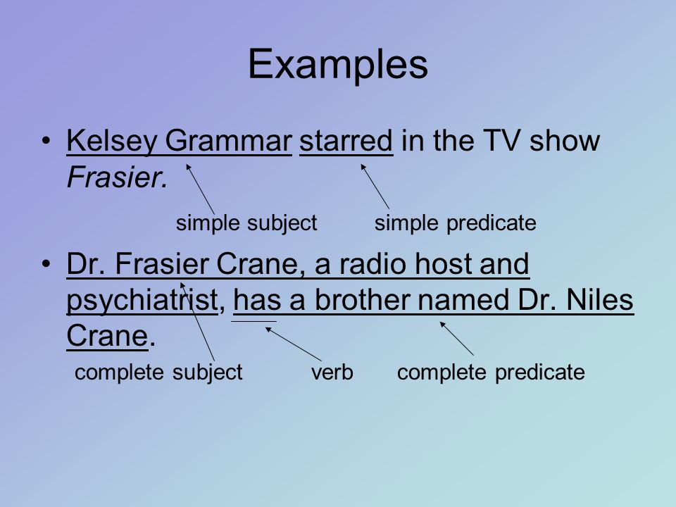 Examples Kelsey Grammar starred in the TV show Frasier.