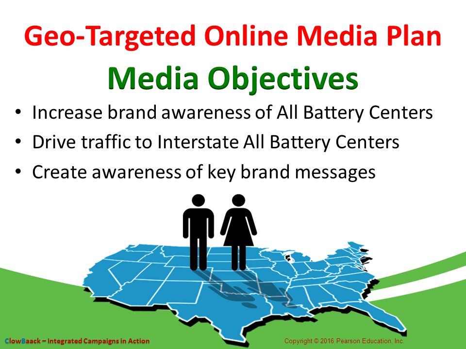 Geo-Targeted Online Media Plan Increase brand awareness of All Battery Centers Drive traffic to Interstate All Battery Centers Create awareness of key brand messages