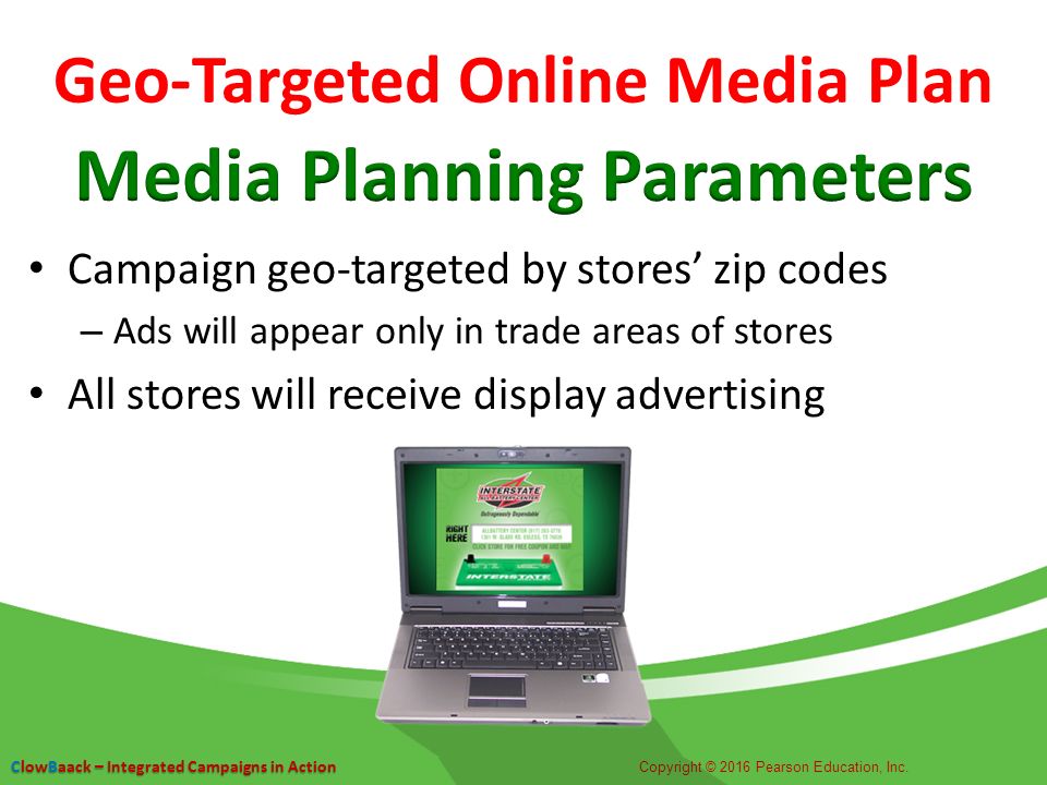 Geo-Targeted Online Media Plan Campaign geo-targeted by stores’ zip codes – Ads will appear only in trade areas of stores All stores will receive display advertising