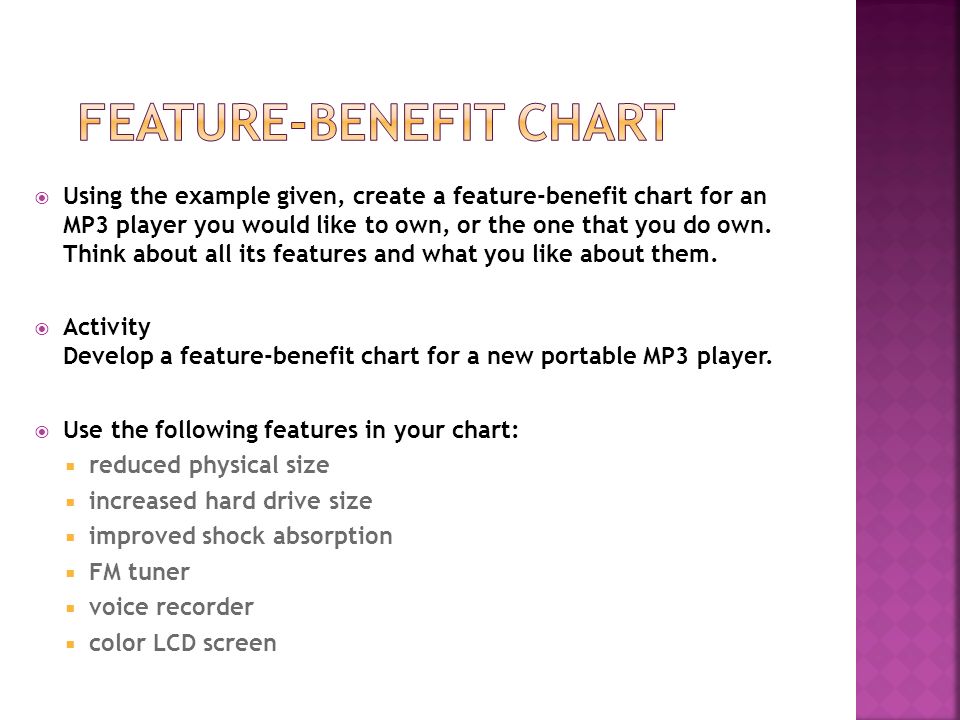 Feature Benefit Chart