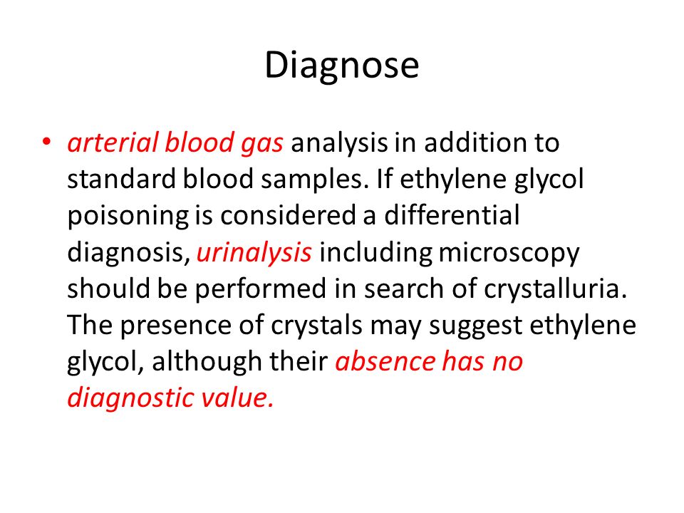 Diagnose arterial blood gas analysis in addition to standard blood samples.