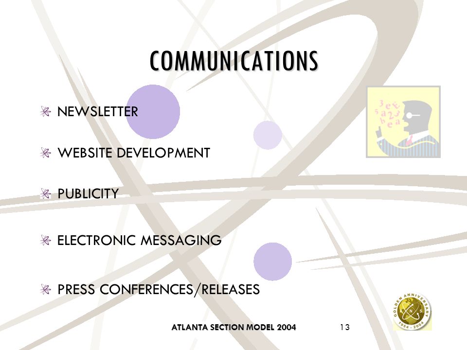 ATLANTA SECTION MODEL COMMUNICATIONS NEWSLETTER WEBSITE DEVELOPMENT PUBLICITY ELECTRONIC MESSAGING PRESS CONFERENCES/RELEASES