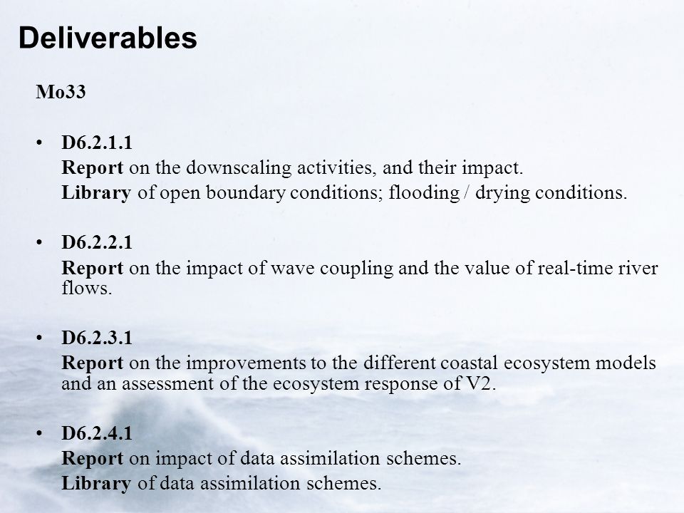 Deliverables Mo33 D Report on the downscaling activities, and their impact.