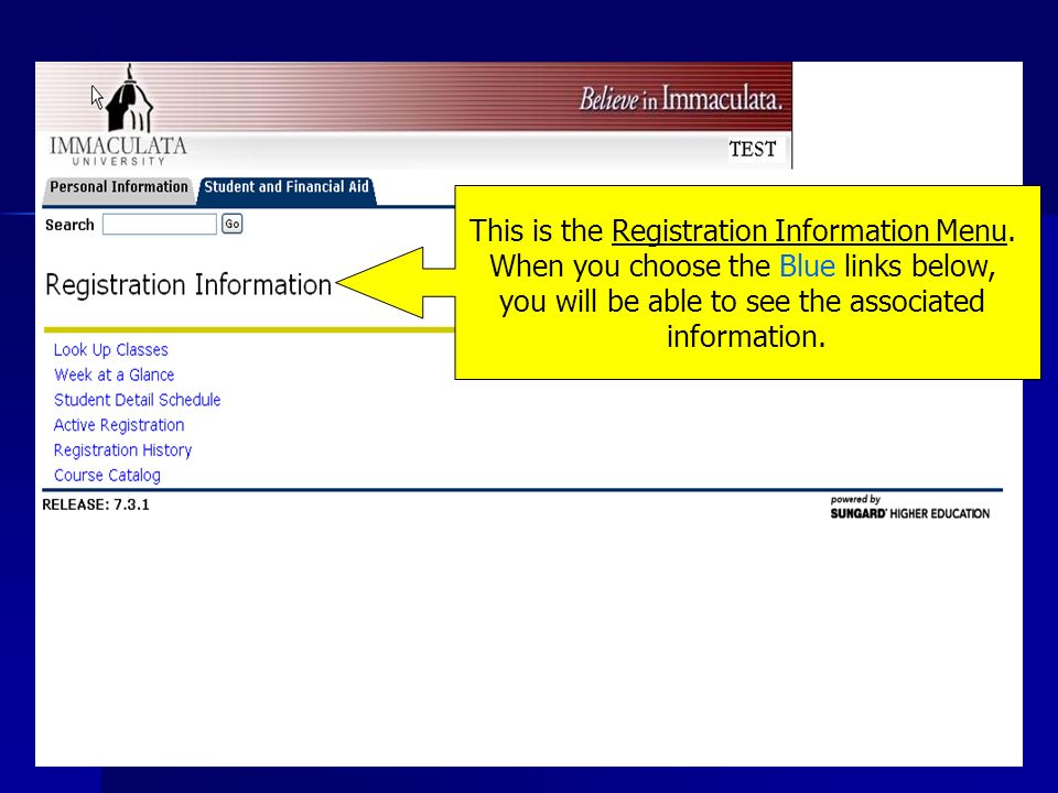 This is the Registration Information Menu.