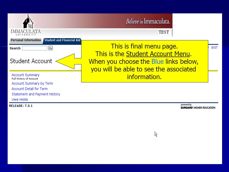 This is final menu page. This is the Student Account Menu.