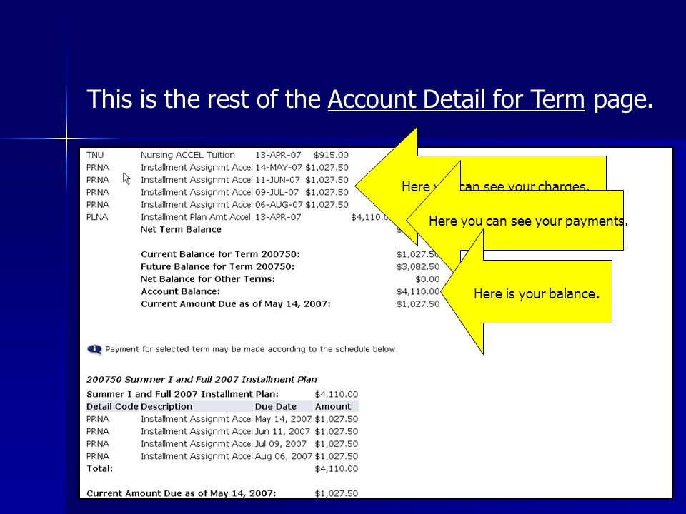 This is the rest of the Account Detail for Term page.