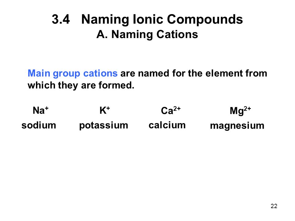 22 3.4Naming Ionic Compounds A.