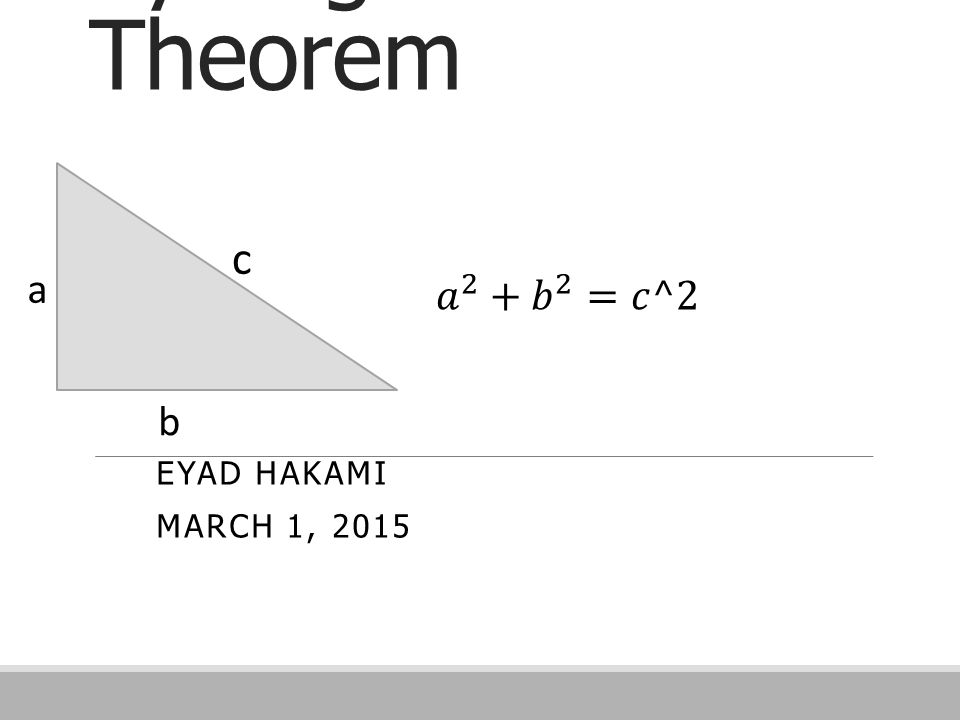 Pythagoras Theorem EYAD HAKAMI MARCH 1, 2015 c b a