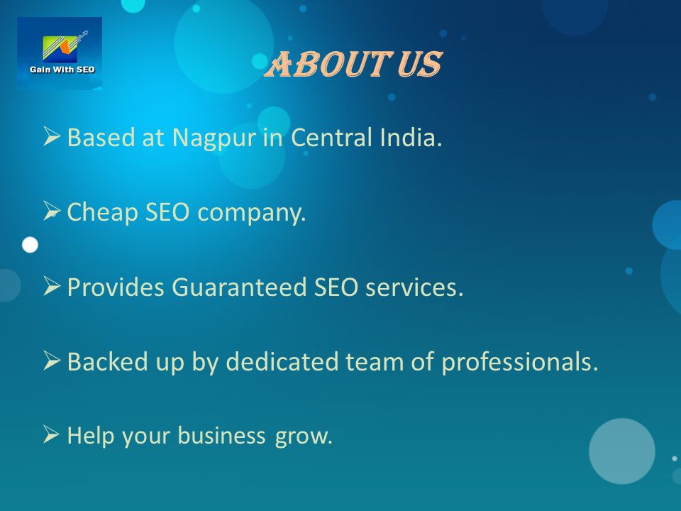 About Us  Based at Nagpur in Central India.  Cheap SEO company.