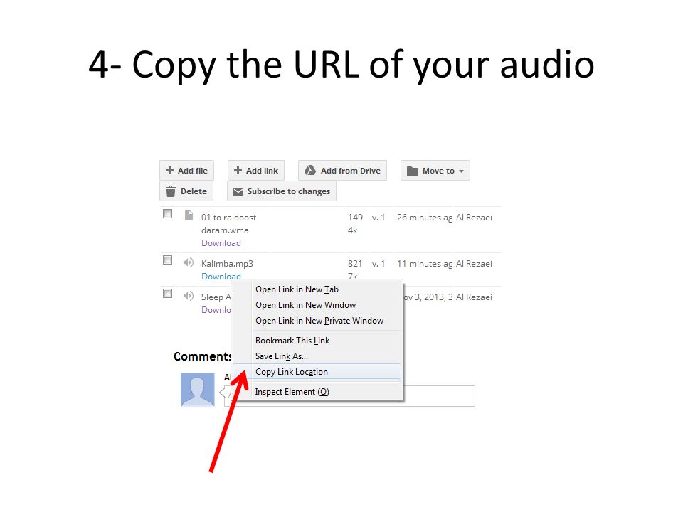 4- Copy the URL of your audio