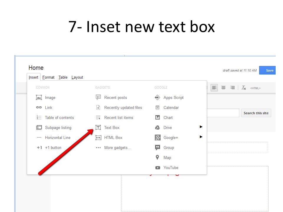 7- Inset new text box