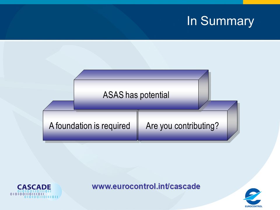 In Summarywww.eurocontrol.int/cascade A foundation is required Are you contributing.
