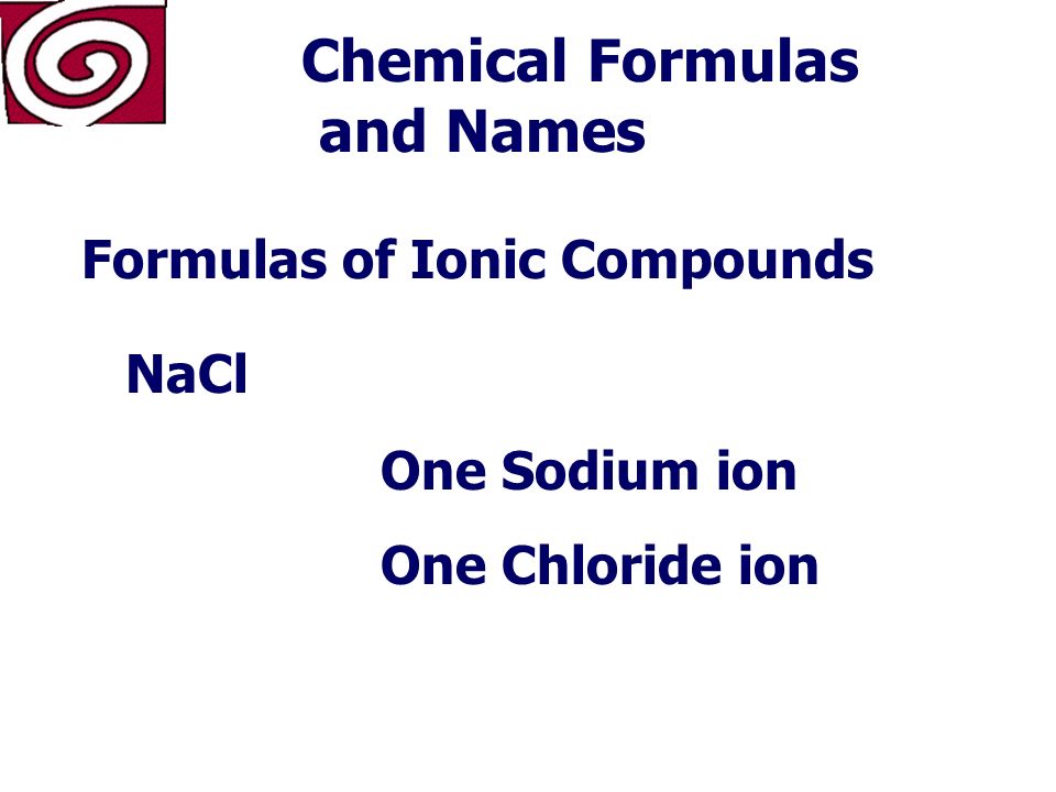 Chemical Formulas and Names Formulas of Ionic Compounds MgCl 2 Mg Cl 2+ 1-
