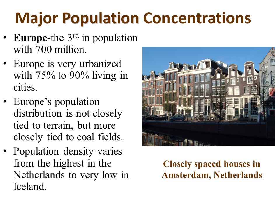 Population Major Population Concentrations Europe-the 3 rd in population with 700 million.