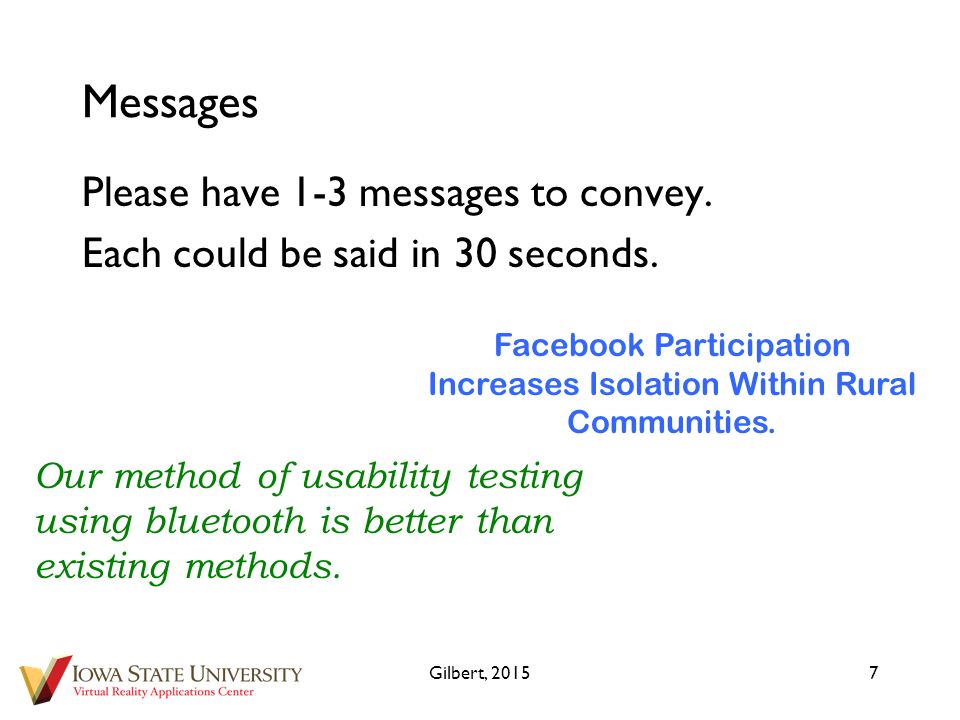 Messages Please have 1-3 messages to convey. Each could be said in 30 seconds.