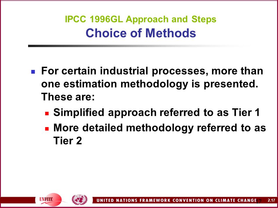 IPCC 1996GL Approach and Steps Choice of Methods For certain industrial processes, more than one estimation methodology is presented.