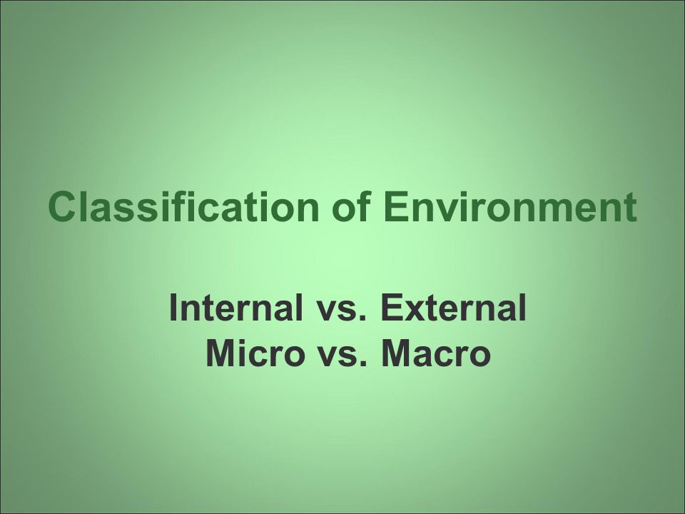 Internal vs. External Micro vs. Macro Classification of Environment
