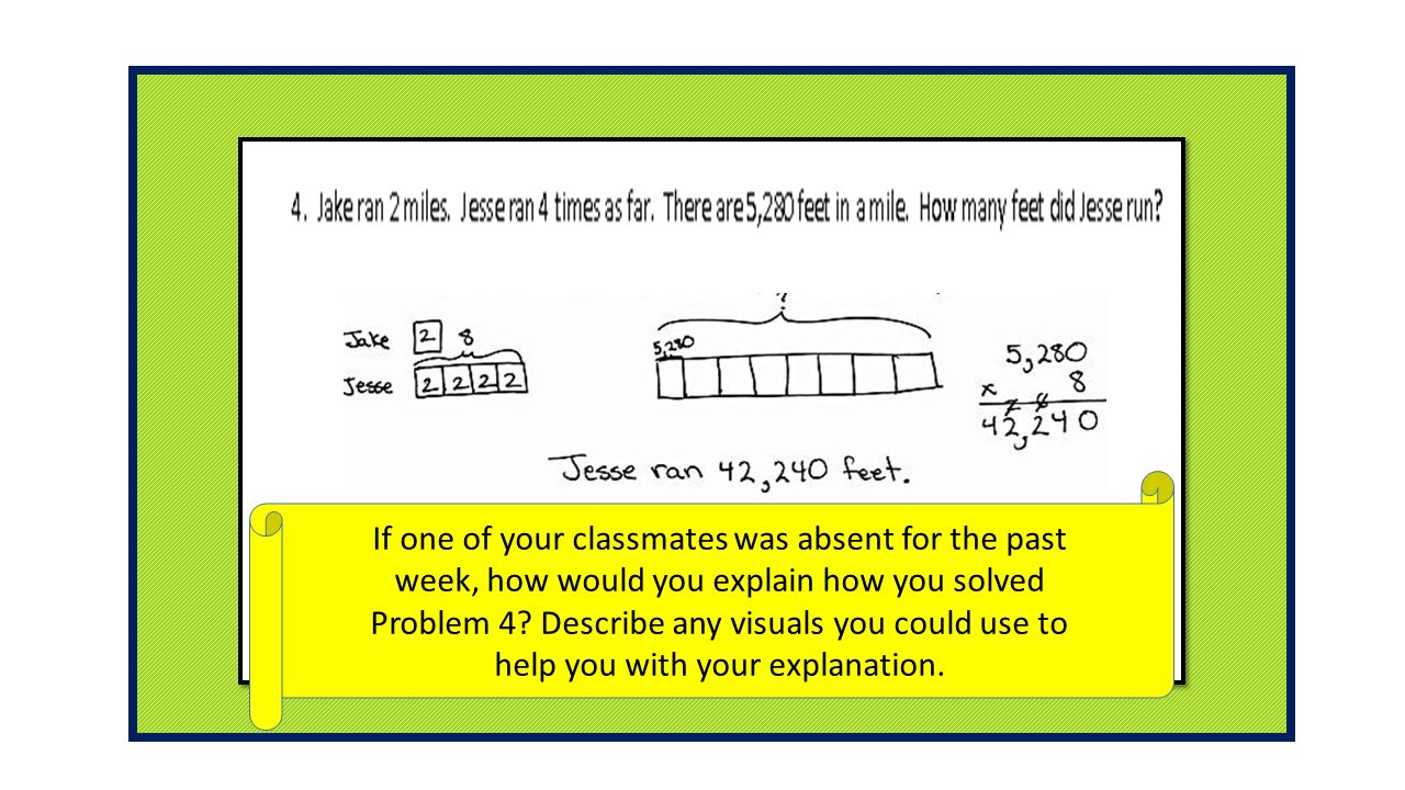 If one of your classmates was absent for the past week, how would you explain how you solved Problem 4.
