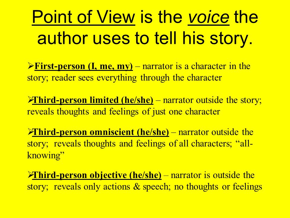 Point of View is the voice the author uses to tell his story.