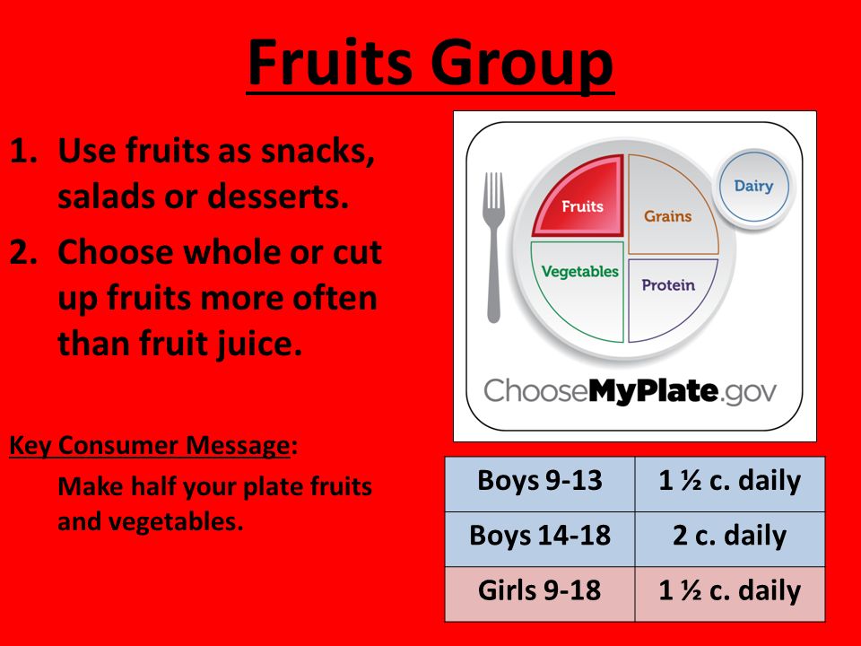 Fruits Group 1.Use fruits as snacks, salads or desserts.