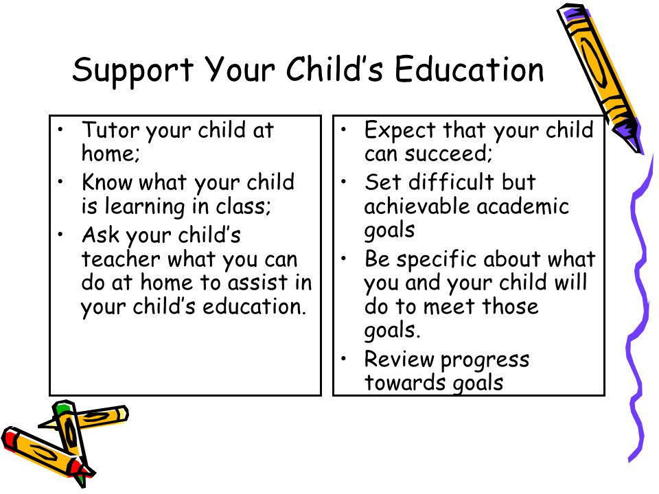 DRAFT Support Your Child’s Education Tutor your child at home; Know what your child is learning in class; Ask your child’s teacher what you can do at home to assist in your child’s education.