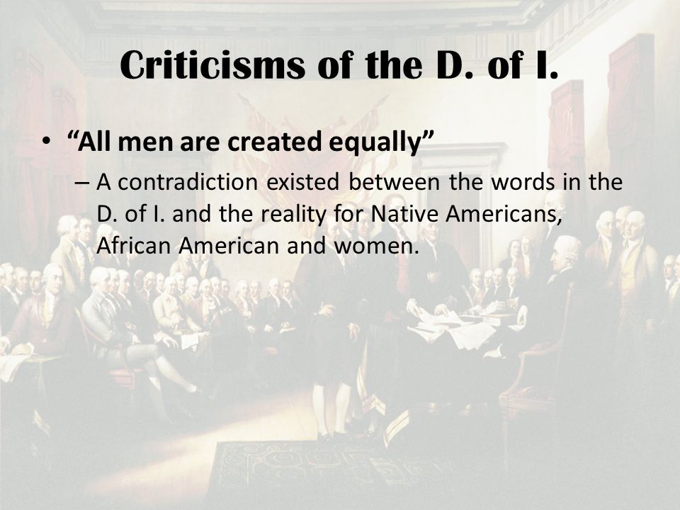 Criticisms of the D. of I.