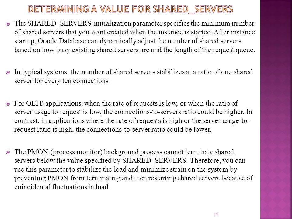By Lecturer / Aisha Dawood 1.  Dedicated and Shared Server Processes   Configuring Oracle Database for Shared Server  Oracle Database Background  Processes. - ppt download