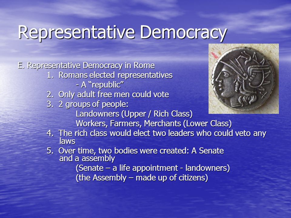 Representative Democracy E. Representative Democracy in Rome 1.