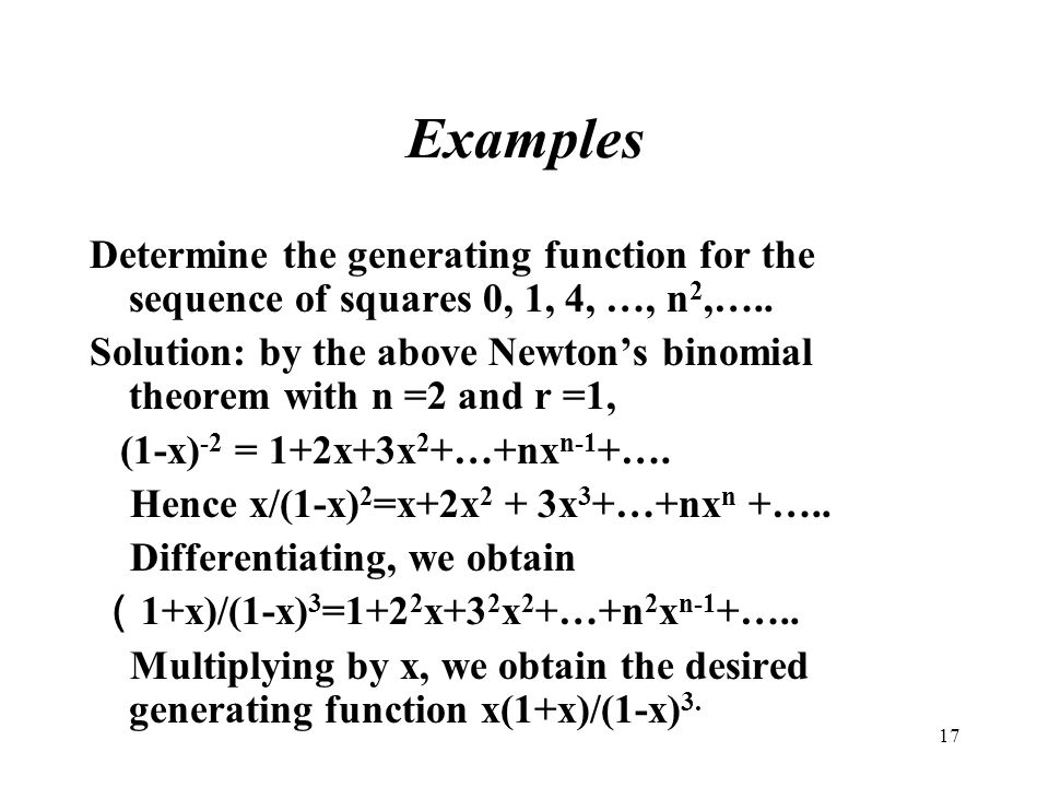 1 Chapter 7 Generating functions. 2 Summary Generating functions  Recurrences and generating functions A geometry example Exponential generating  functions. - ppt download