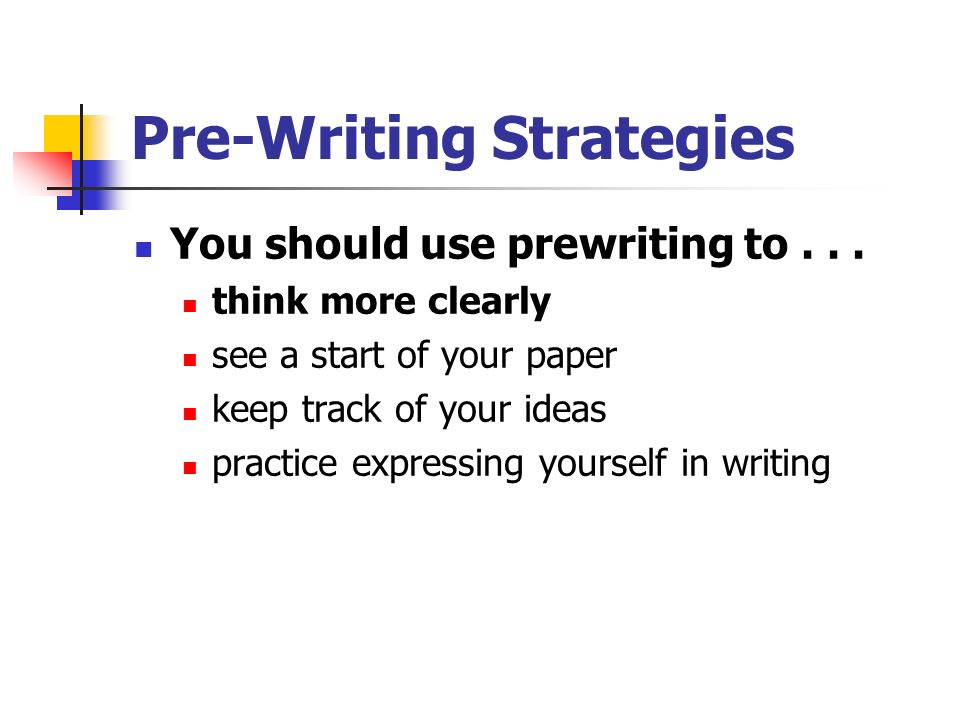 Pre-Writing Strategies You should use prewriting to...