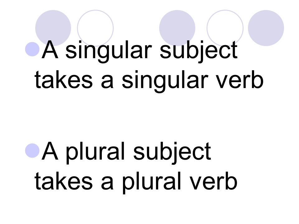 A singular subject takes a singular verb A plural subject takes a plural verb