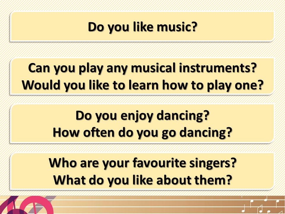Do you like music? Can you play any musical instruments? Would you like to  learn how to play one? Can you play any musical instruments? Would you  like. - ppt download