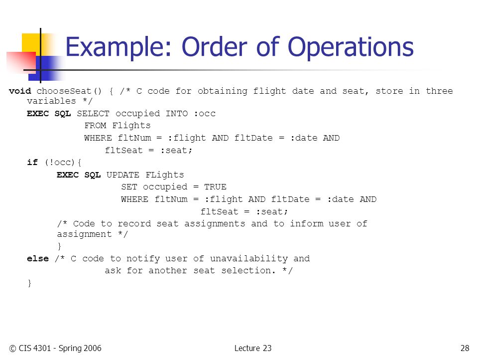 Sql In A Programming Environment Part Ii Cis 4301 Lecture