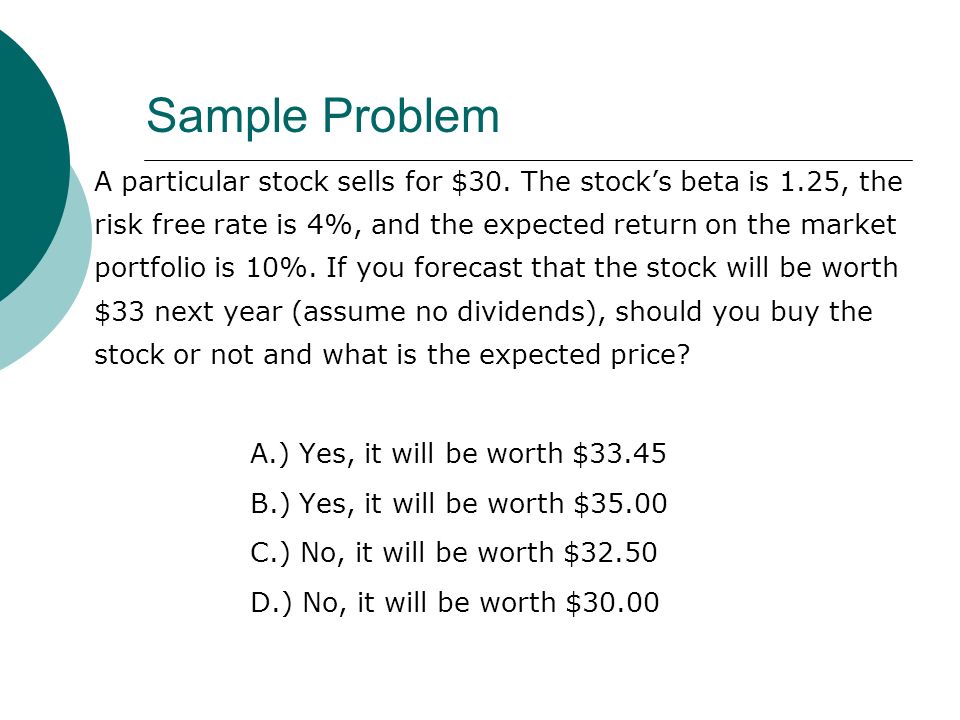 Sample Problem A particular stock sells for $30.