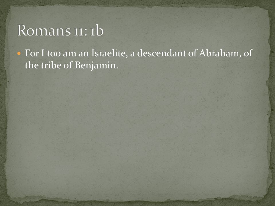 For I too am an Israelite, a descendant of Abraham, of the tribe of Benjamin.