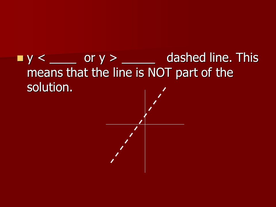 y _____ dashed line. This means that the line is NOT part of the solution.