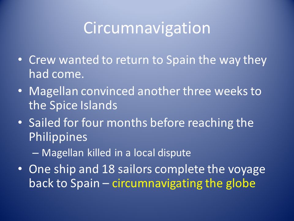 Circumnavigation Crew wanted to return to Spain the way they had come.