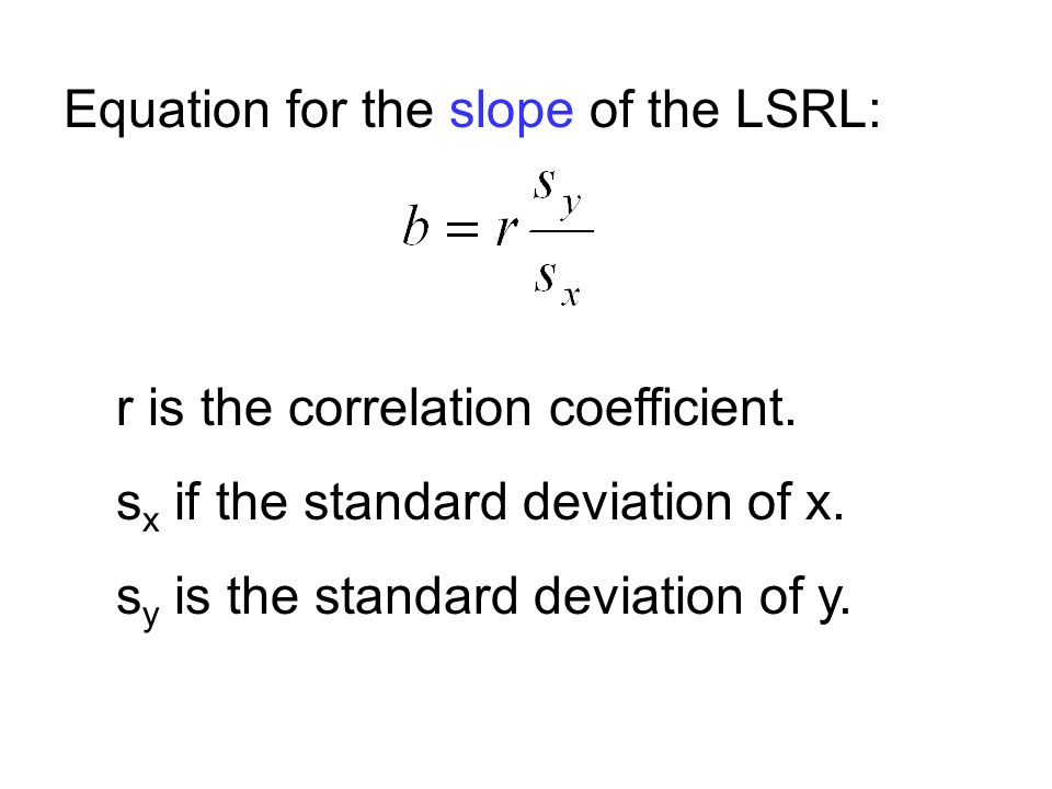 Equation for the slope of the LSRL: r is the correlation coefficient.