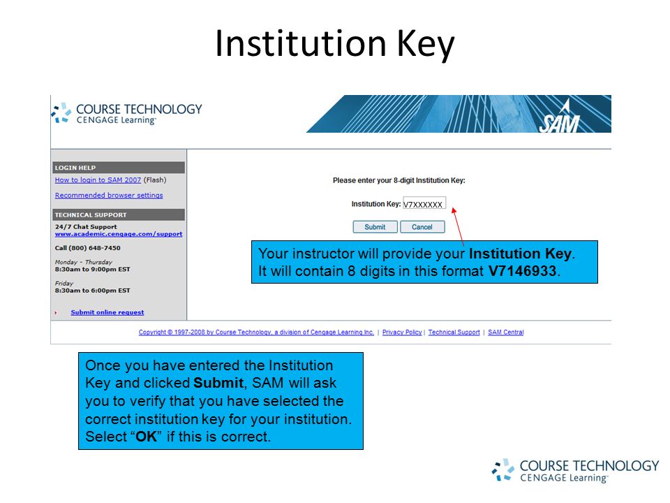 Institution Key Your instructor will provide your Institution Key.