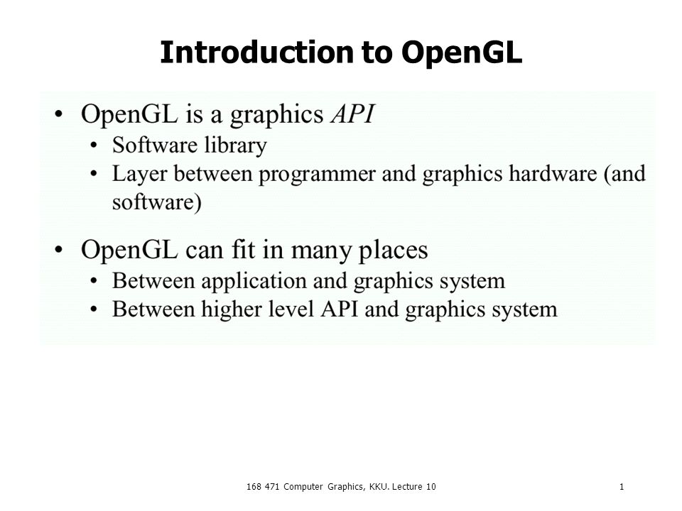 Computer Graphics, KKU. Lecture 101 Introduction to OpenGL