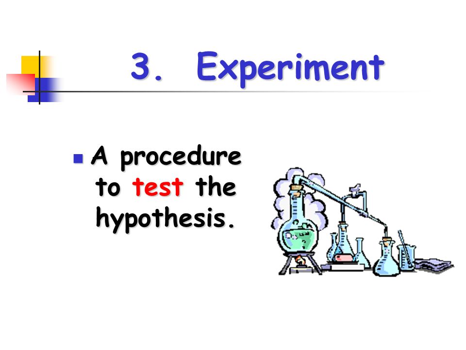 3. Experiment A procedure to test the hypothesis. A procedure to test the hypothesis.