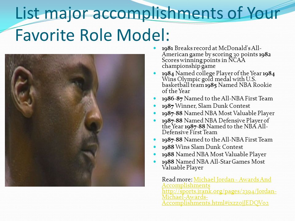 Do you have a Favorite Role Model? My role model is Michael Jordon, by acclamation, Michael Jordan is the greatest player of all time. - ppt download