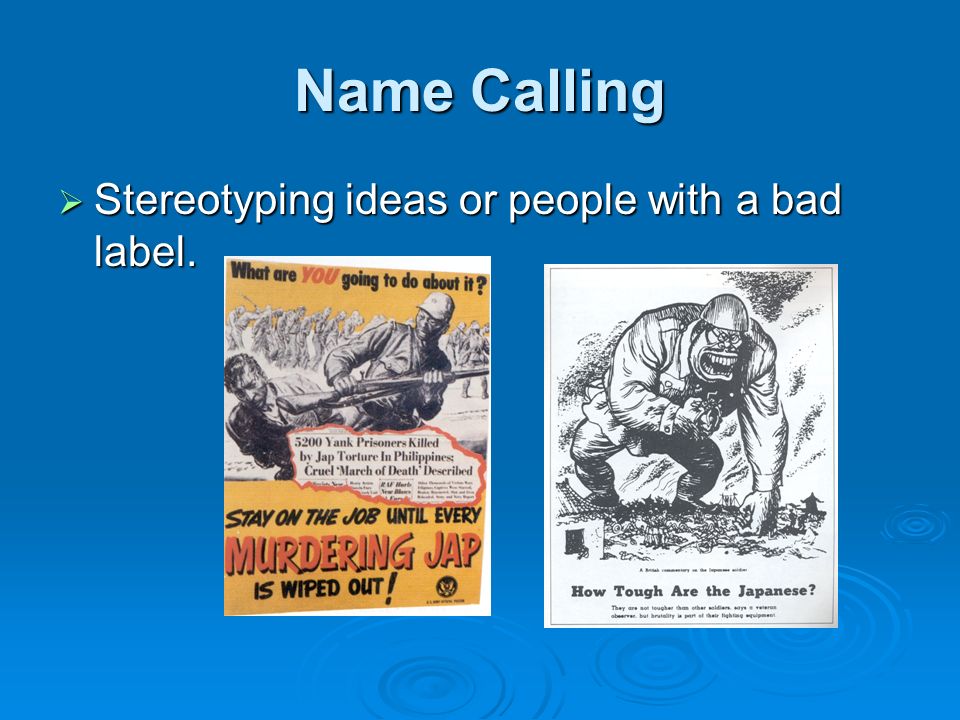 Name Calling  Stereotyping ideas or people with a bad label.
