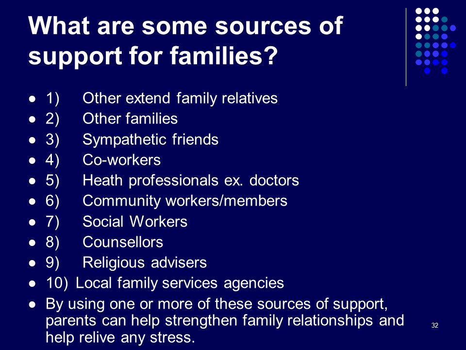 32 What are some sources of support for families.