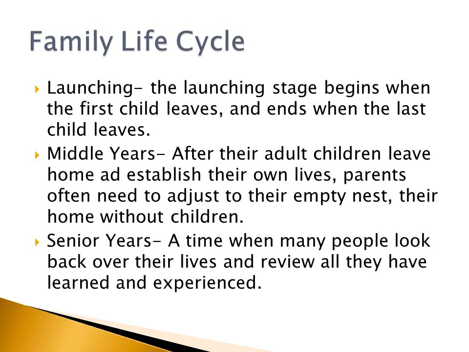  Launching- the launching stage begins when the first child leaves, and ends when the last child leaves.