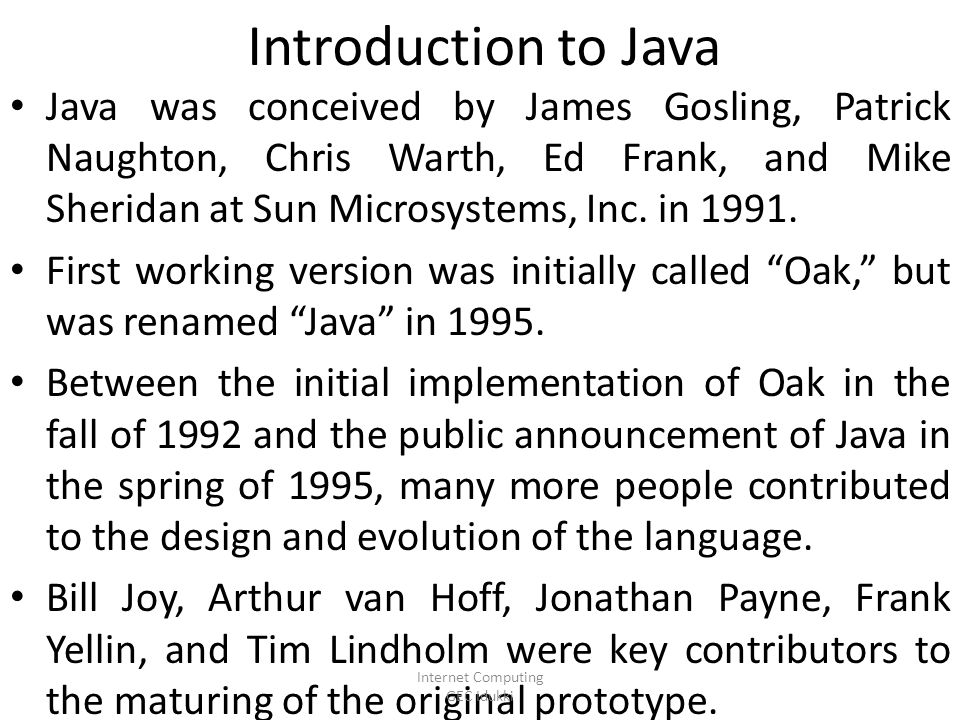 Internet Computing Module I. Syllabus - Module I Introduction to Java ...