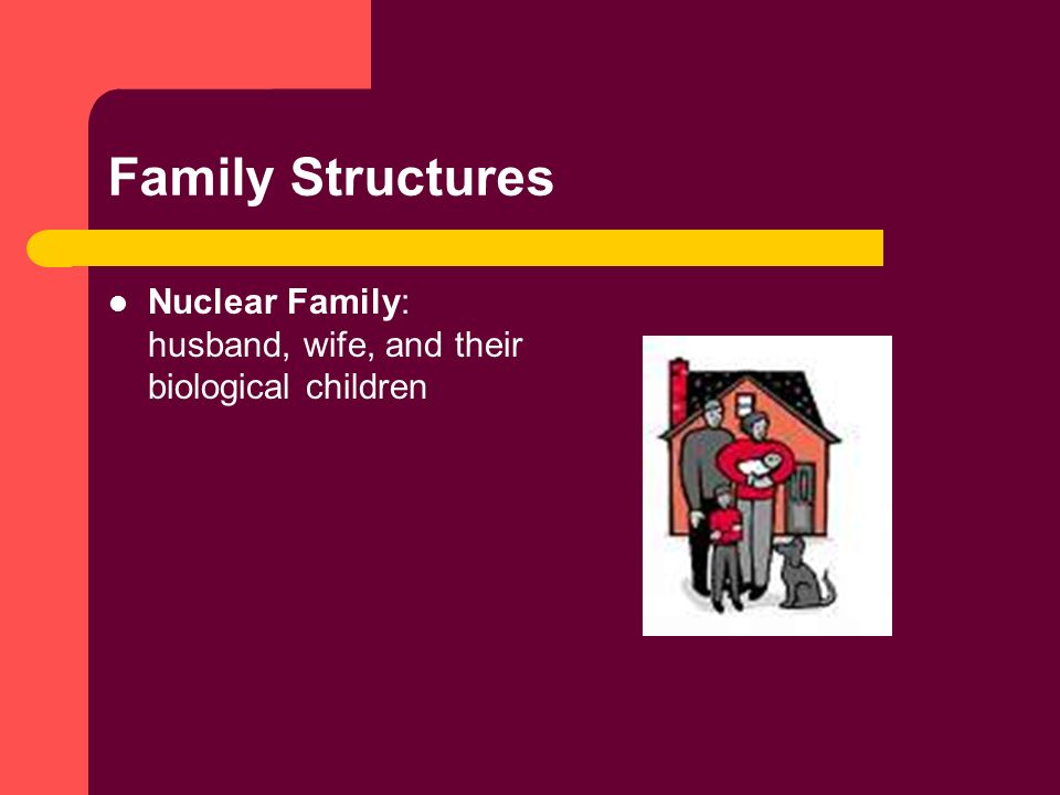 Family Structures Nuclear Family: husband, wife, and their biological children