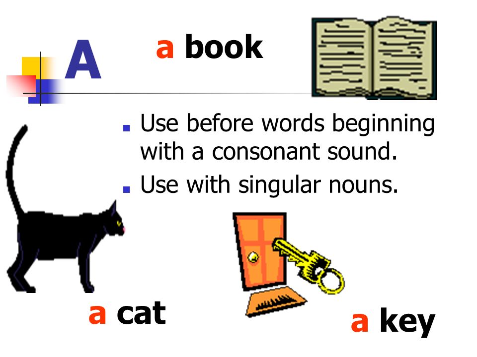 A ■ Use before words beginning with a consonant sound.