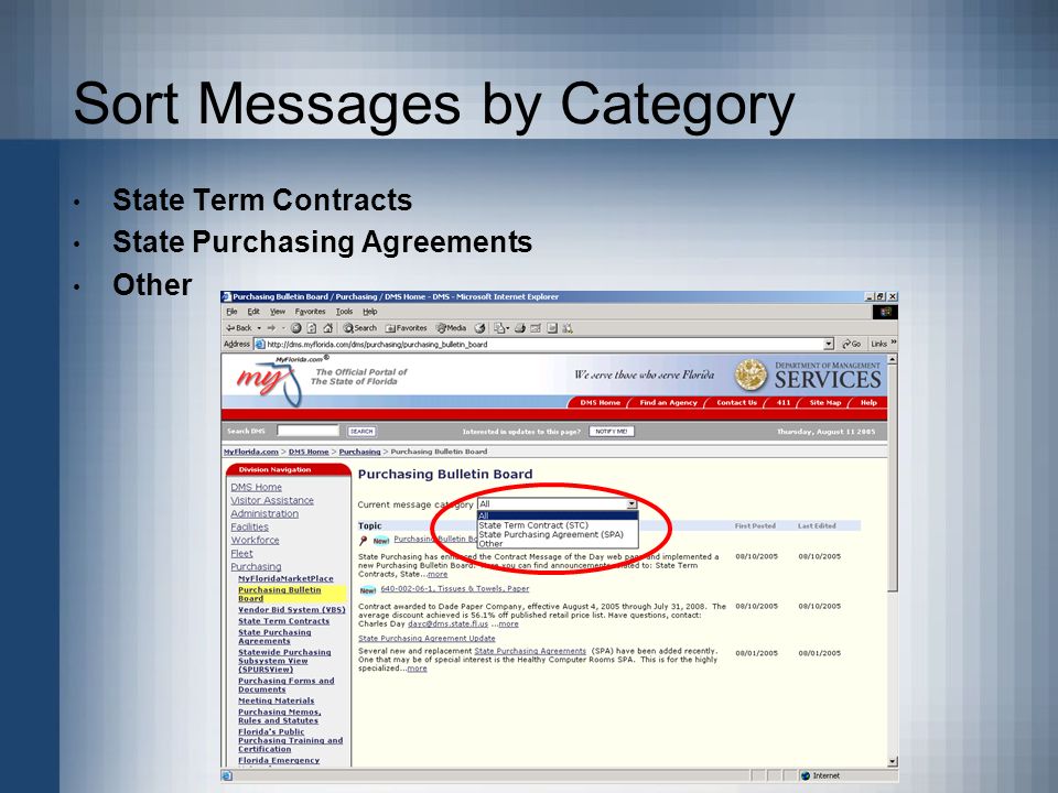 Sort Messages by Category State Term Contracts State Purchasing Agreements Other
